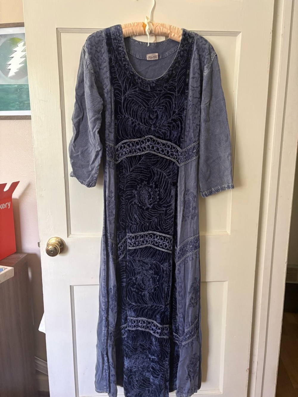 Magic Navy and Steel Blue Maxi Dress with Velvet Panels